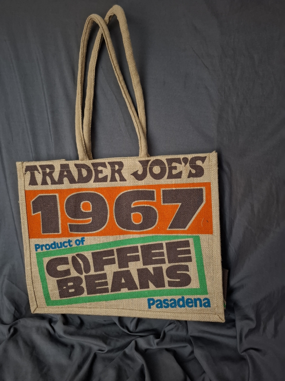 Trader Joes Brown Burlap Coffee Beans Tote Bag - 1967 Design Shopping Bag